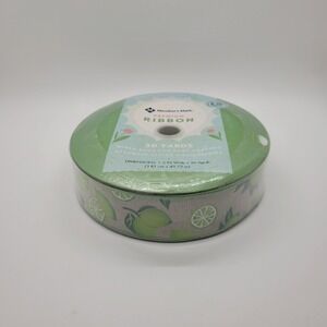 Members Mark Premium Wired Edge Ribbon 50 Yds 1.5in Lime Citrus Natural